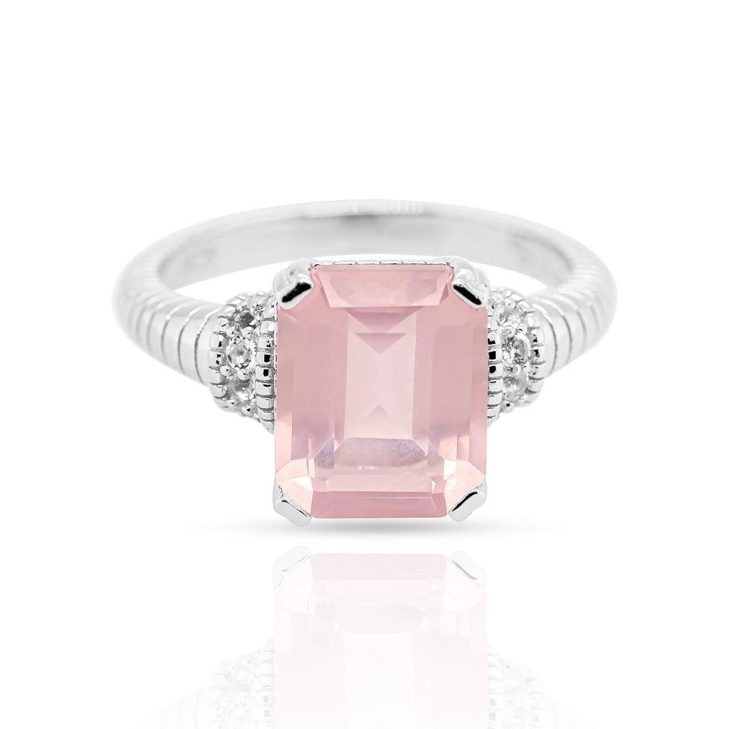 Giga Rose Quartz Ring in Sterling Silver - Heron and Swan