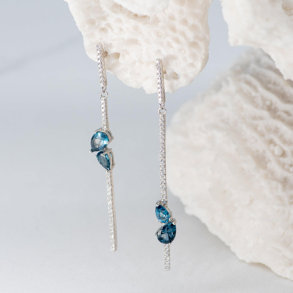Silver "Retta" Drop  London Blue Topaz Earrings - Heron & Swan