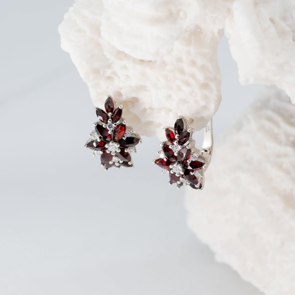 Silver "Plum" Garnet Stone Earrings - Heron & Swan