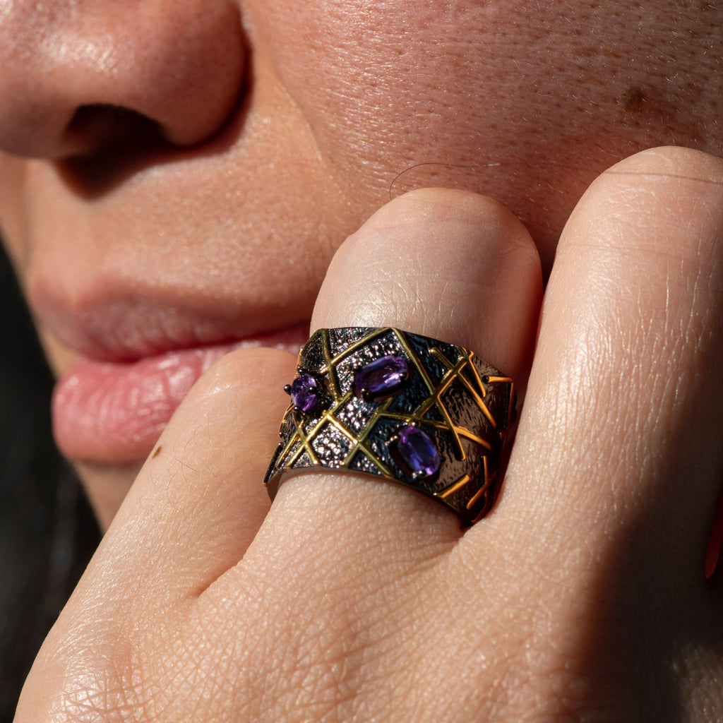 Silver “Paradox” Ring with Amethyst - Heron & Swan