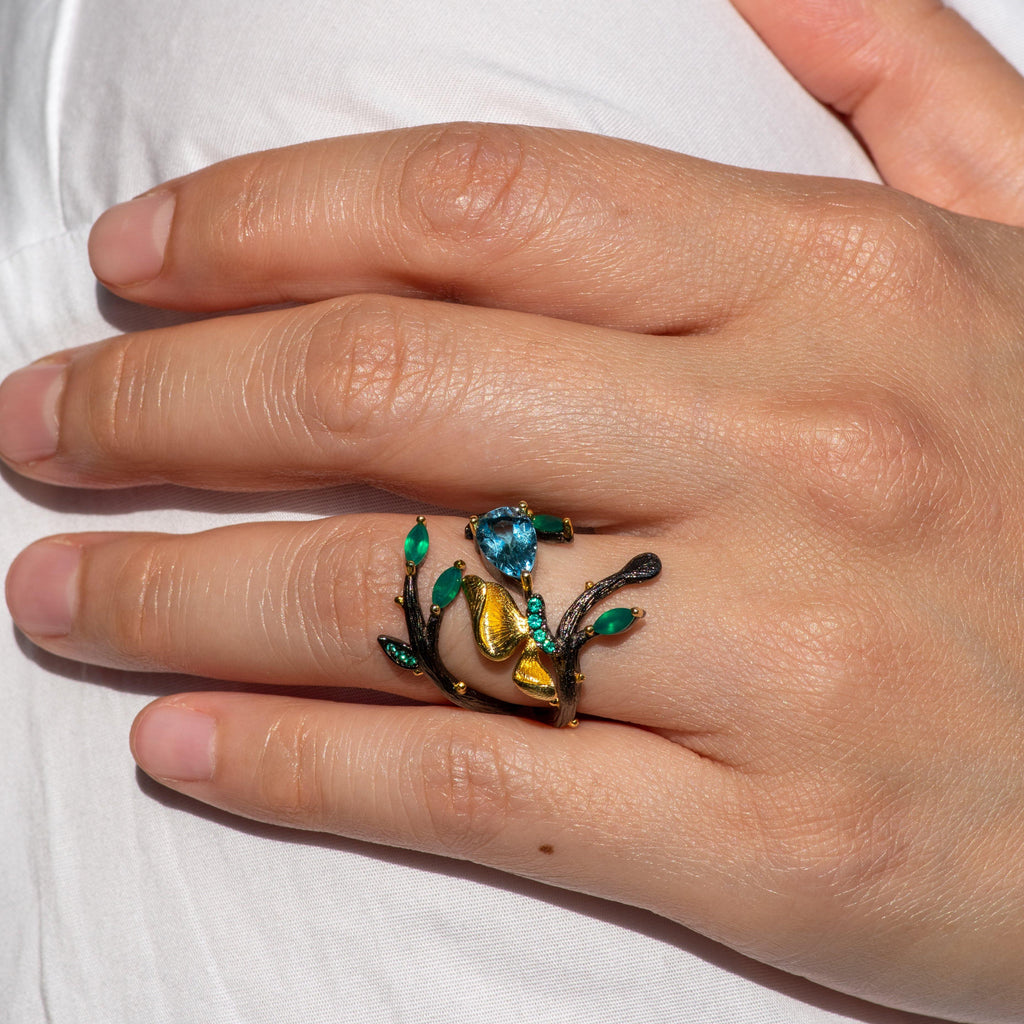 Silver "Monarch" Topaz Stone Ring - Heron & Swan