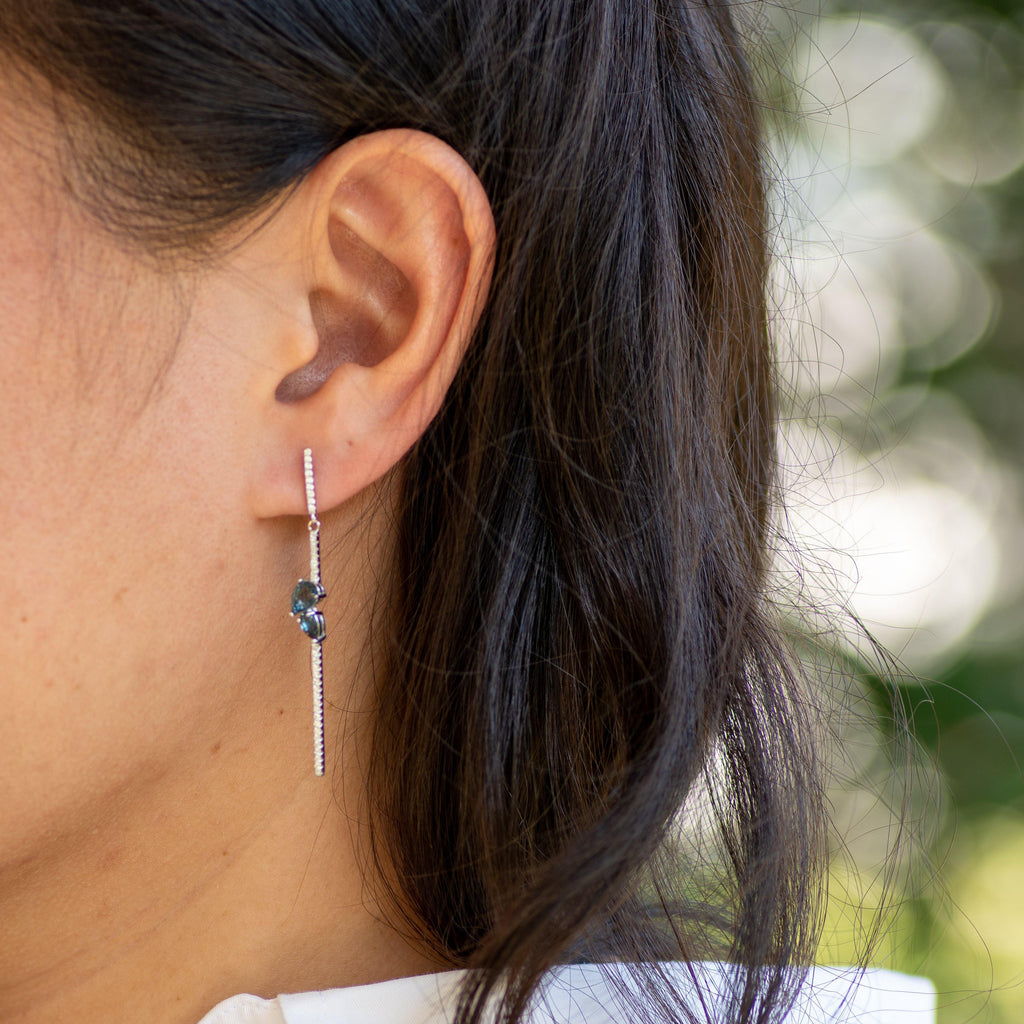Silver "Retta" Drop  London Blue Topaz Earrings - Heron & Swan