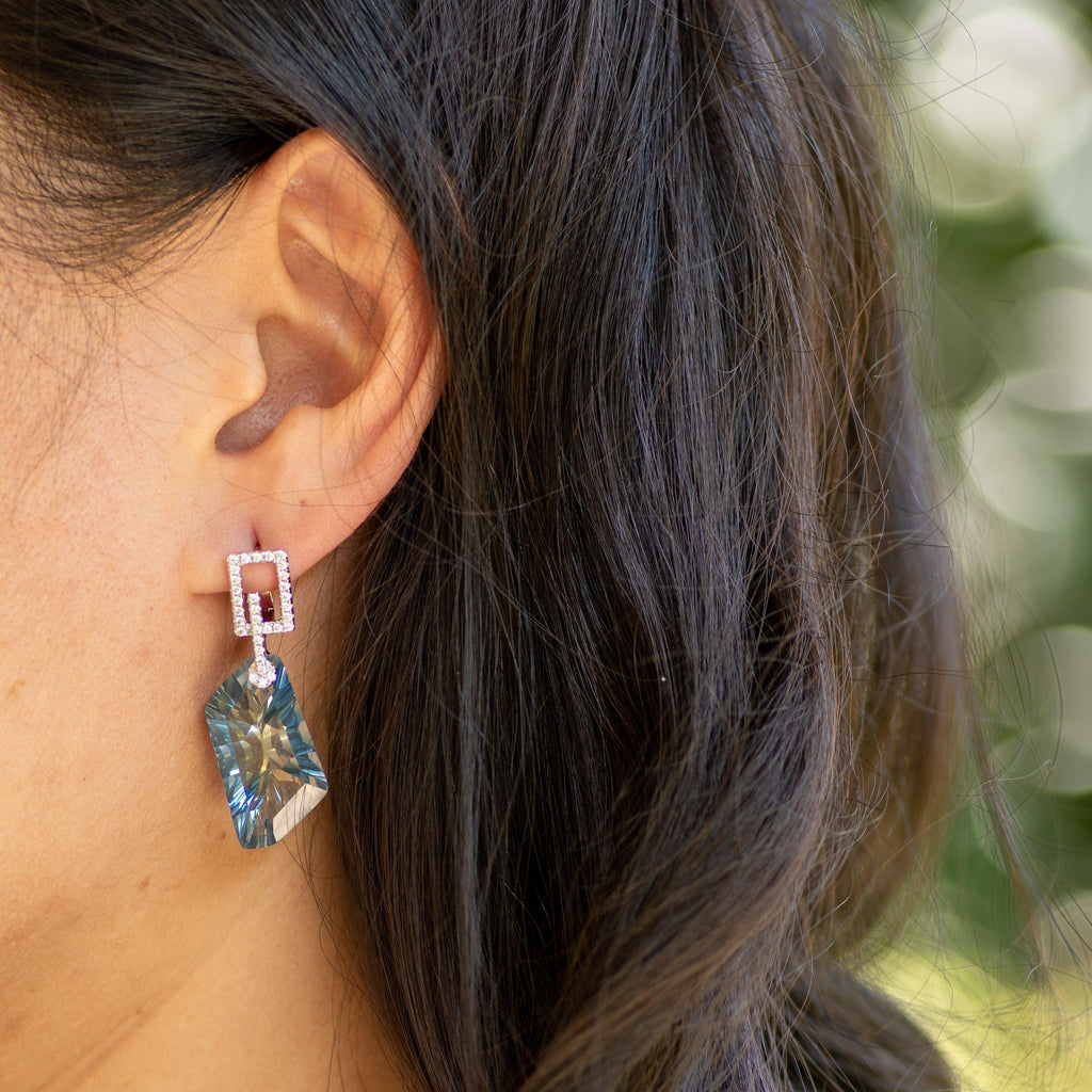 Silver "Everest" Blue Quartz Stone Earrings - Heron & Swan