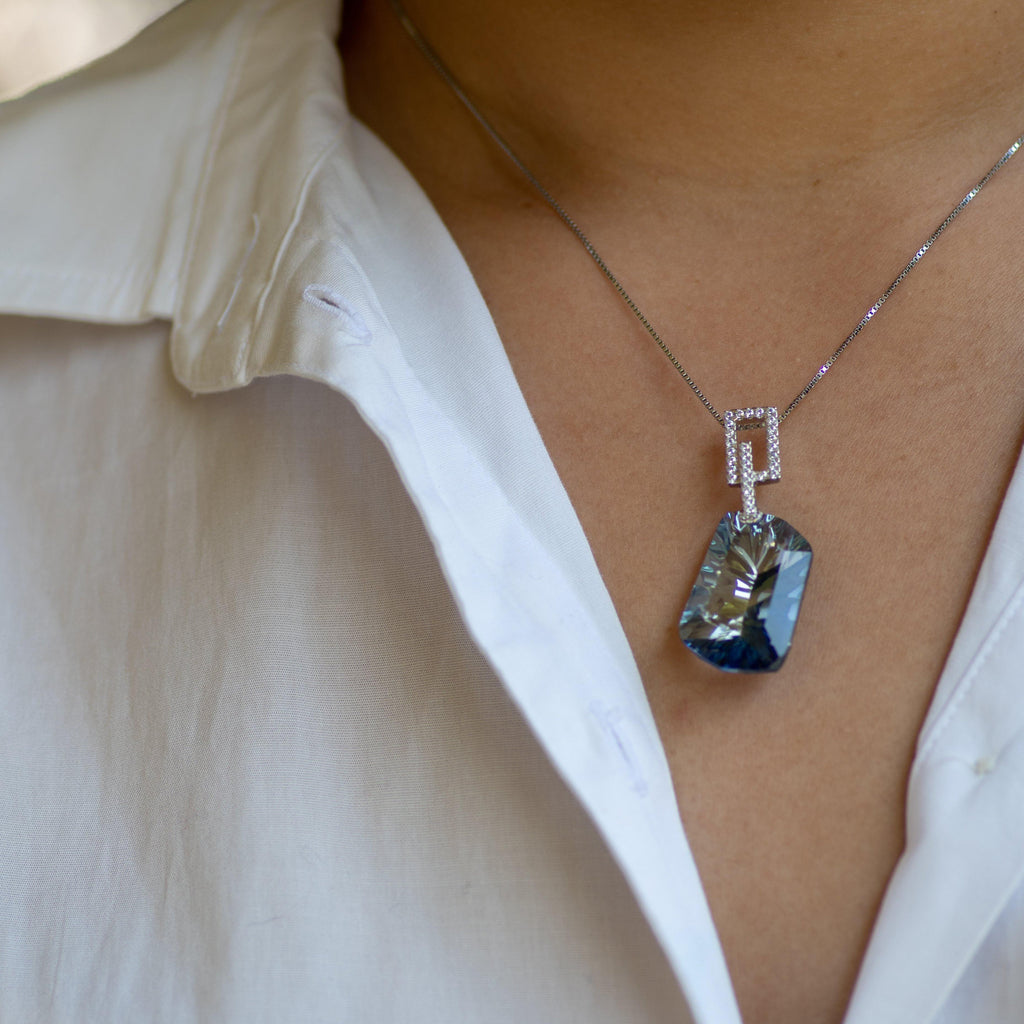 Silver "Everest" Blue Quartz Stone Pendant - Heron & Swan