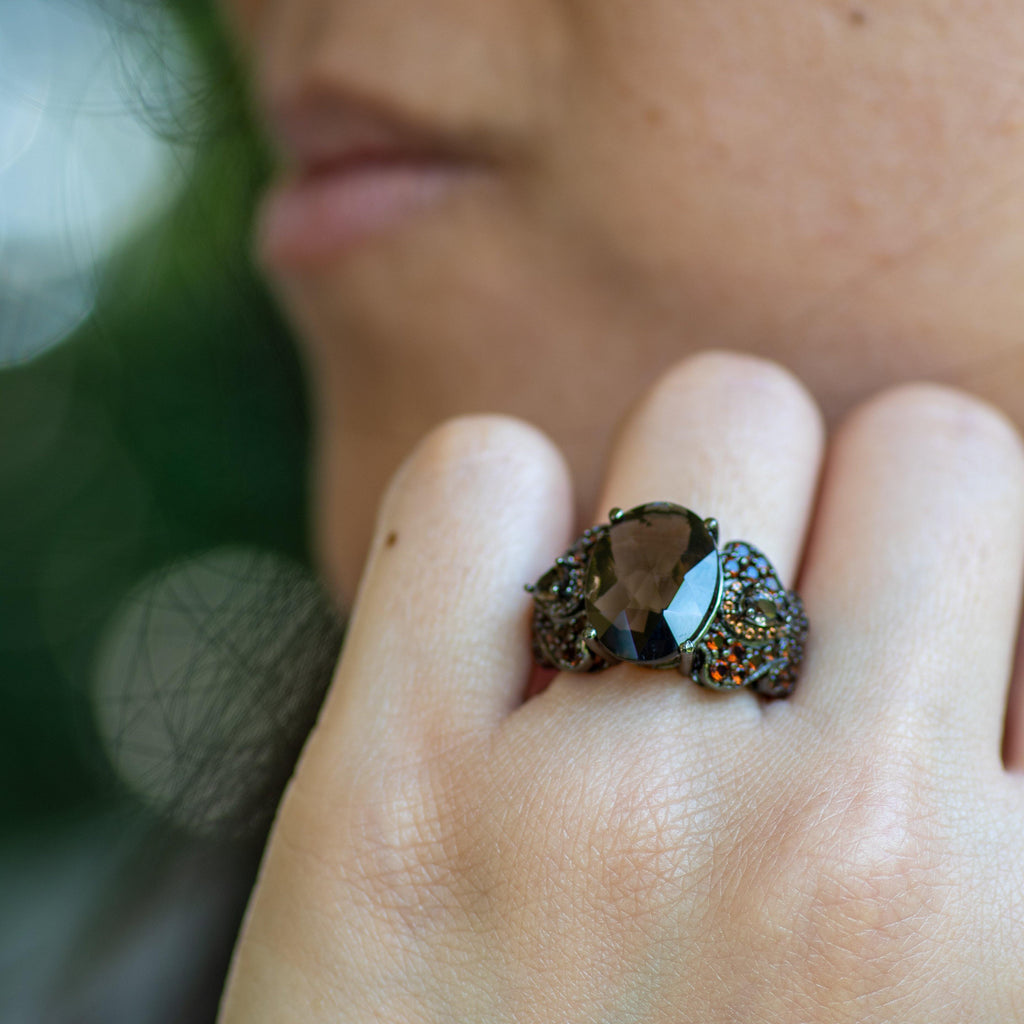 Silver “Smoky”Quartz Ring - Heron & Swan