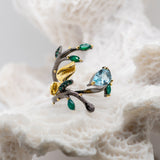 Monarch Sky Blue Topaz Ring in Sterling Silver - Heron and Swan