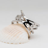 Lea Crossover London Blue Topaz Ring in Sterling Silver - Heron and Swan