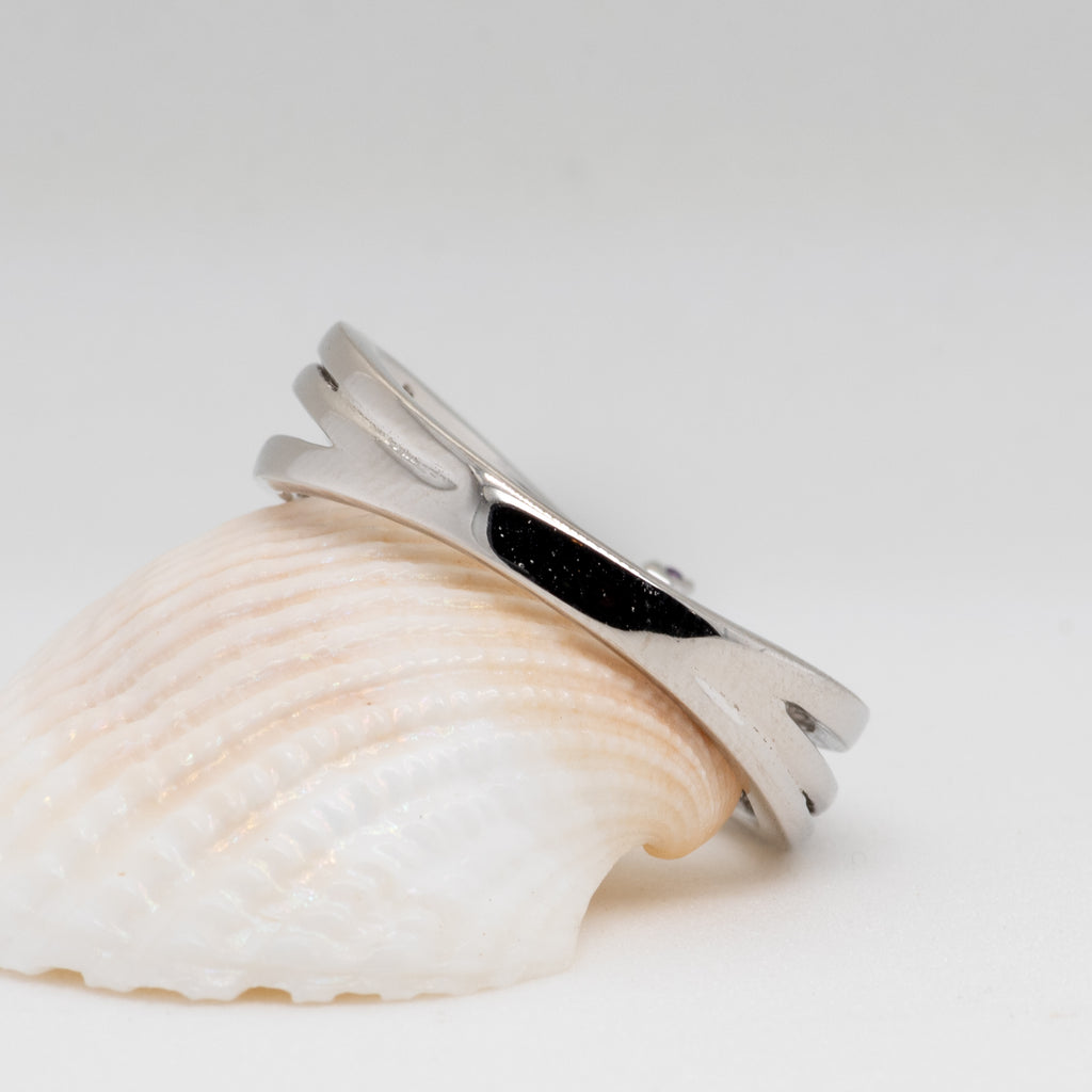 Ione Sky Blue Topaz Amethyst Ring in Sterling Silver - Heron and Swan