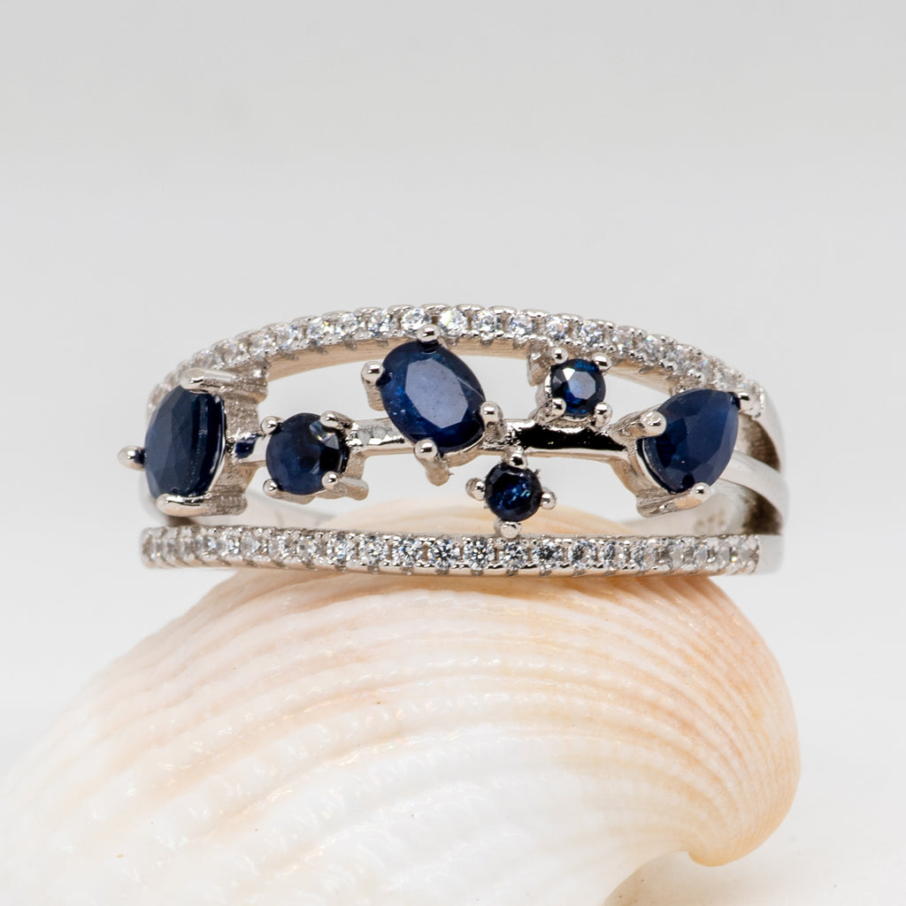 Afina Blue Sapphire Ring in Sterling Silver - Heron and Swan