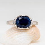 Okelani Blue Sapphire Ring in Sterling Silver - Heron and Swan