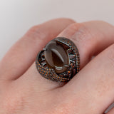 Morion Quartz Ring in Sterling Silver - Heron and Swan