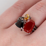 Phoenix Carnelian Quartz Citrine Ring in Sterling Silver - Heron and Swan