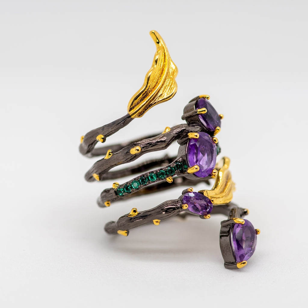 Daffodil Amethyst Ring - 2.26Ct Natural Amethyst in Sterling Silver - Heron and Swan