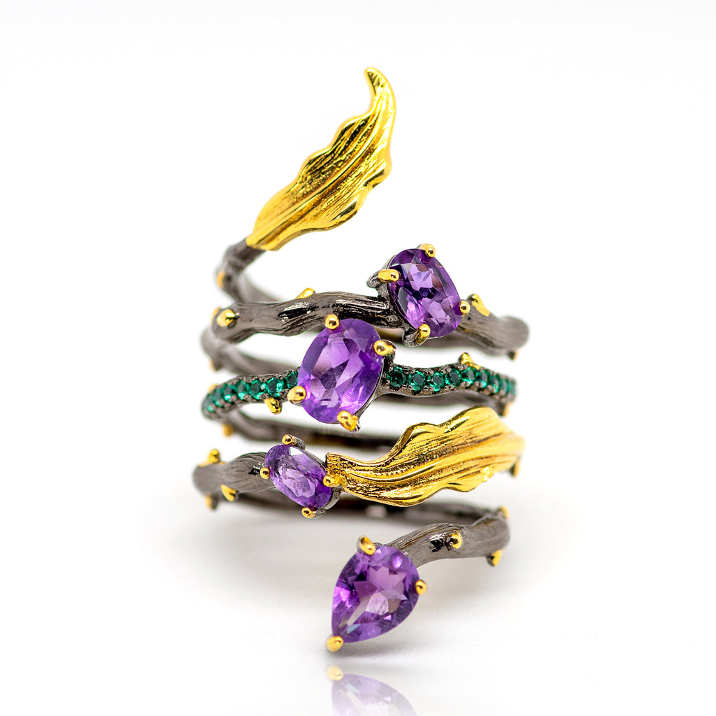 Daffodil Amethyst Ring - 2.26Ct Natural Amethyst in Sterling Silver - Heron and Swan