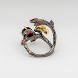 Monarch Garnet Ring in Sterling Silver - Heron and Swan