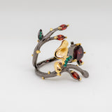 Monarch Garnet Ring in Sterling Silver - Heron and Swan