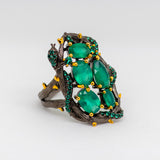 Eve Green Agate Ring in Sterling Silver - Heron and Swan