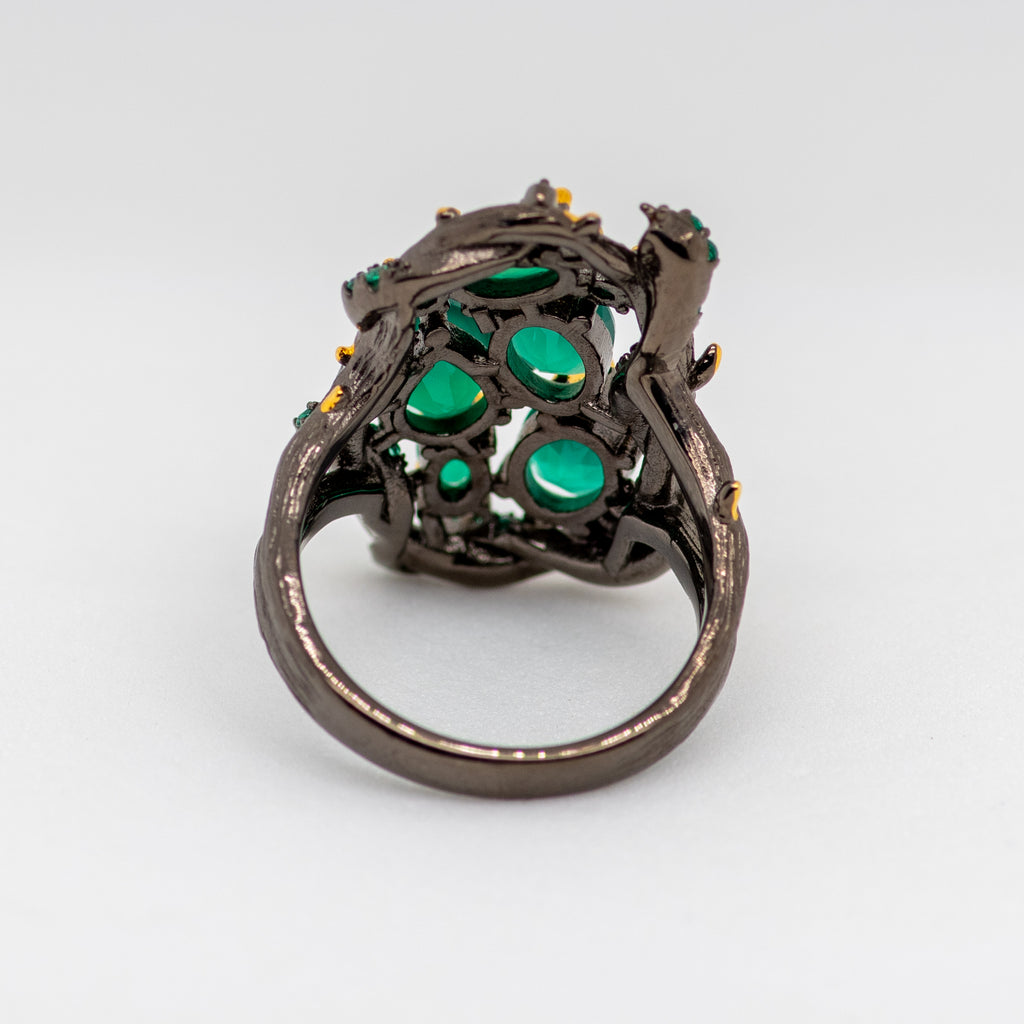 Eve Green Agate Ring in Sterling Silver - Heron and Swan
