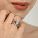 Celeste Larimar Ring in Sterling Silver - Heron and Swan