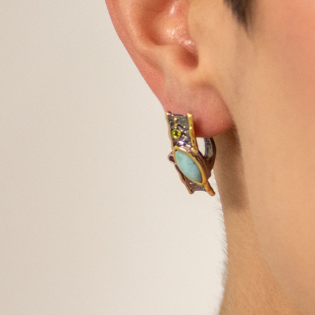 Celeste Larimar Earrings in Sterling Silver - Heron and Swan