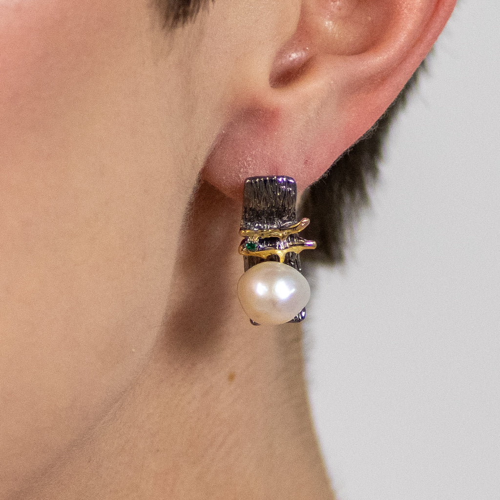 Irta Green Spinel Baroque Pearl Earrings in Sterling Silver - Heron and Swan