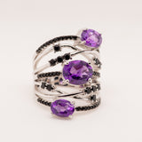 Porfirio Amethyst Ring in Sterling Silver - Heron and Swan