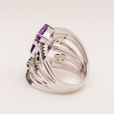 Porfirio Amethyst Ring in Sterling Silver - Heron and Swan