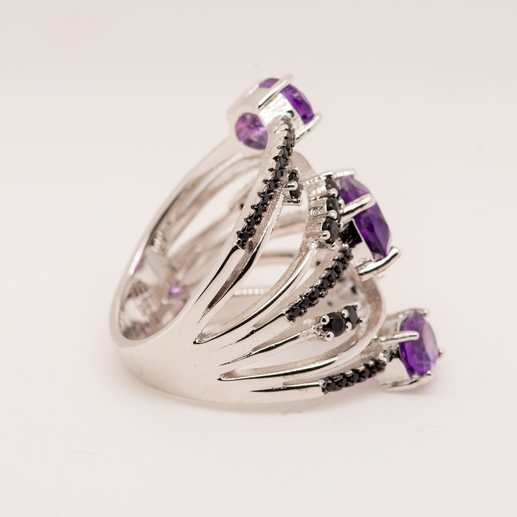 Porfirio Amethyst Ring in Sterling Silver - Heron and Swan