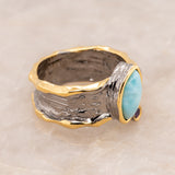 Celeste Larimar Ring in Sterling Silver - Heron and Swan
