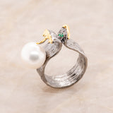 Irta Green Spinel Baroque Pearl Ring in Sterling Silver - Heron and Swan