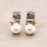 Irta Green Spinel Baroque Pearl Earrings in Sterling Silver - Heron and Swan