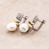 Irta Green Spinel Baroque Pearl Earrings in Sterling Silver - Heron and Swan