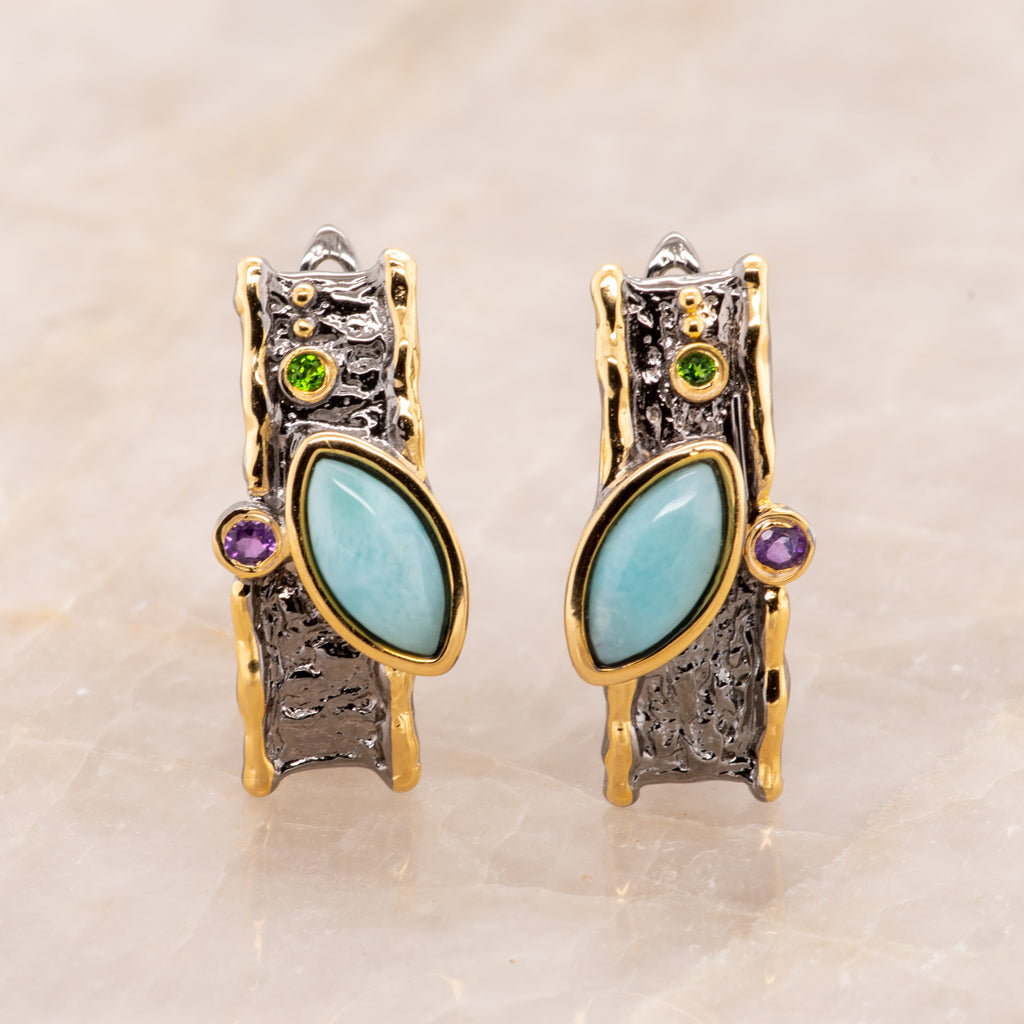 Celeste Larimar Earrings in Sterling Silver - Heron and Swan
