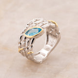 Lazuli Topaz Ring in Sterling Silver - Heron and Swan
