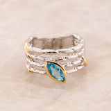 Lazuli Topaz Ring in Sterling Silver - Heron and Swan