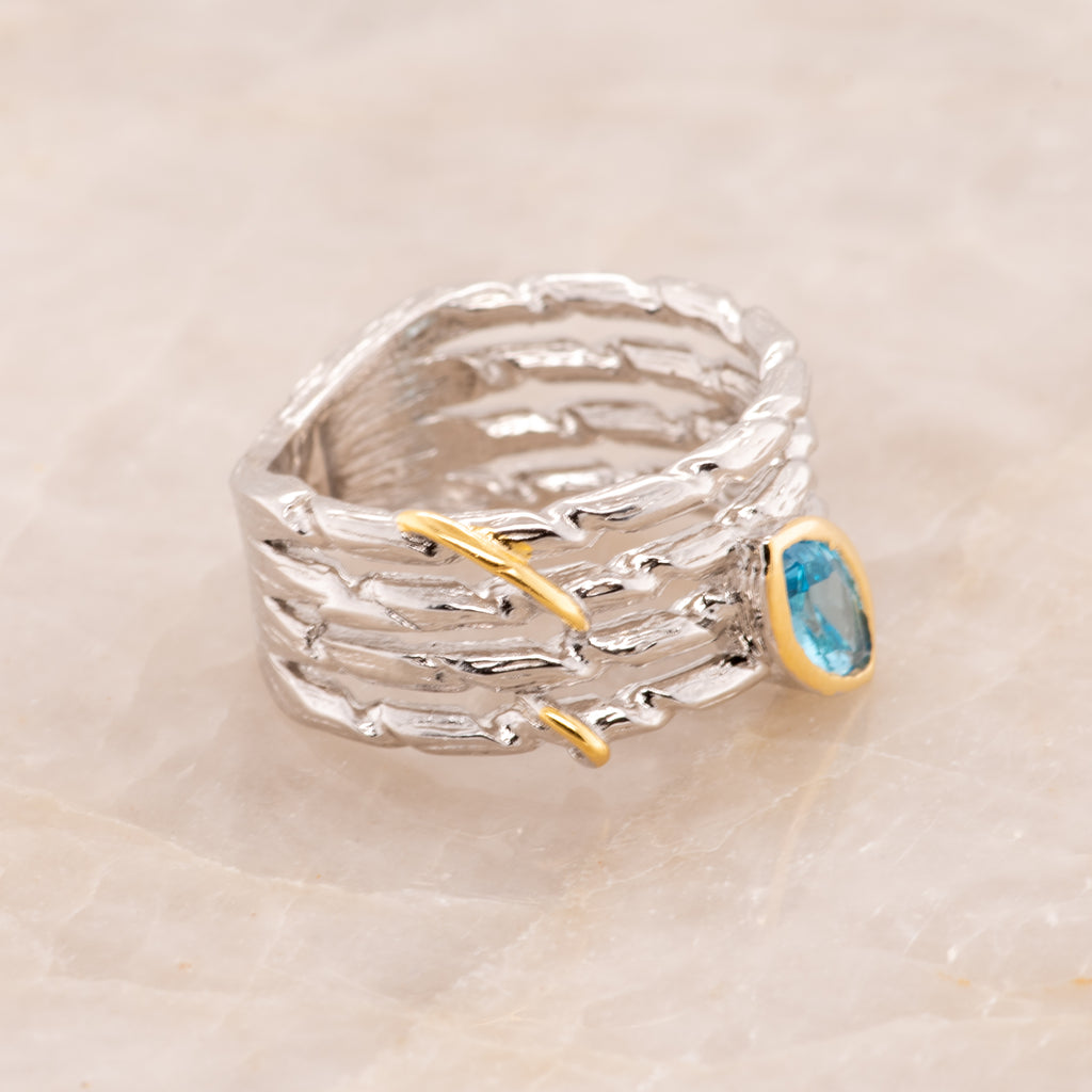 Lazuli Topaz Ring in Sterling Silver - Heron and Swan