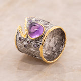 Bora Amethyst Ring in Sterling Silver - Heron and Swan