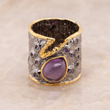 Bora Amethyst Ring in Sterling Silver - Heron and Swan