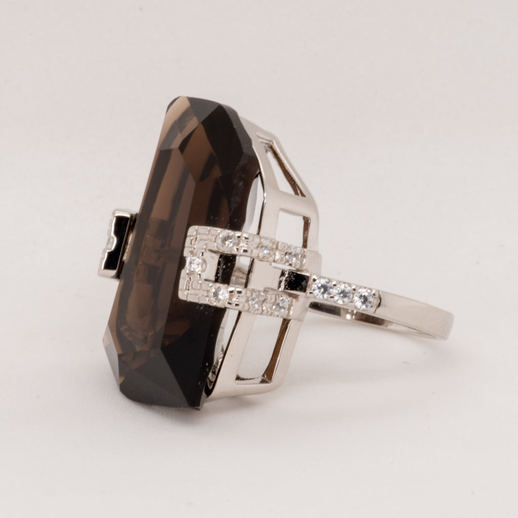 Everest Smokey Quartz Ring in Sterling Silver - Heron and Swan