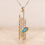 Lazuli Topaz Pendant in Sterling Silver - Heron and Swan