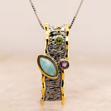 Celeste Larimar Pendant in Sterling Silver - Heron and Swan