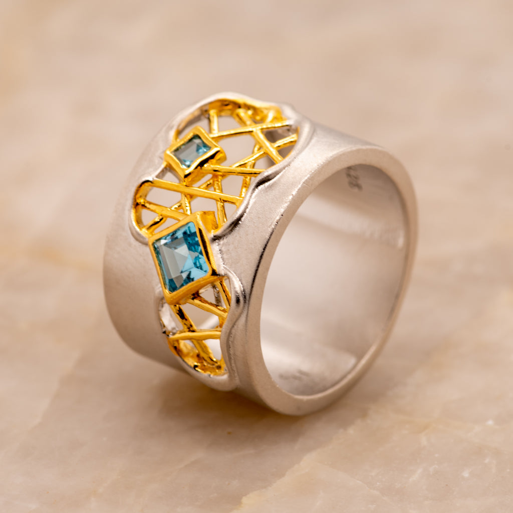 Talia Topaz Ring in Sterling Silver - Heron and Swan