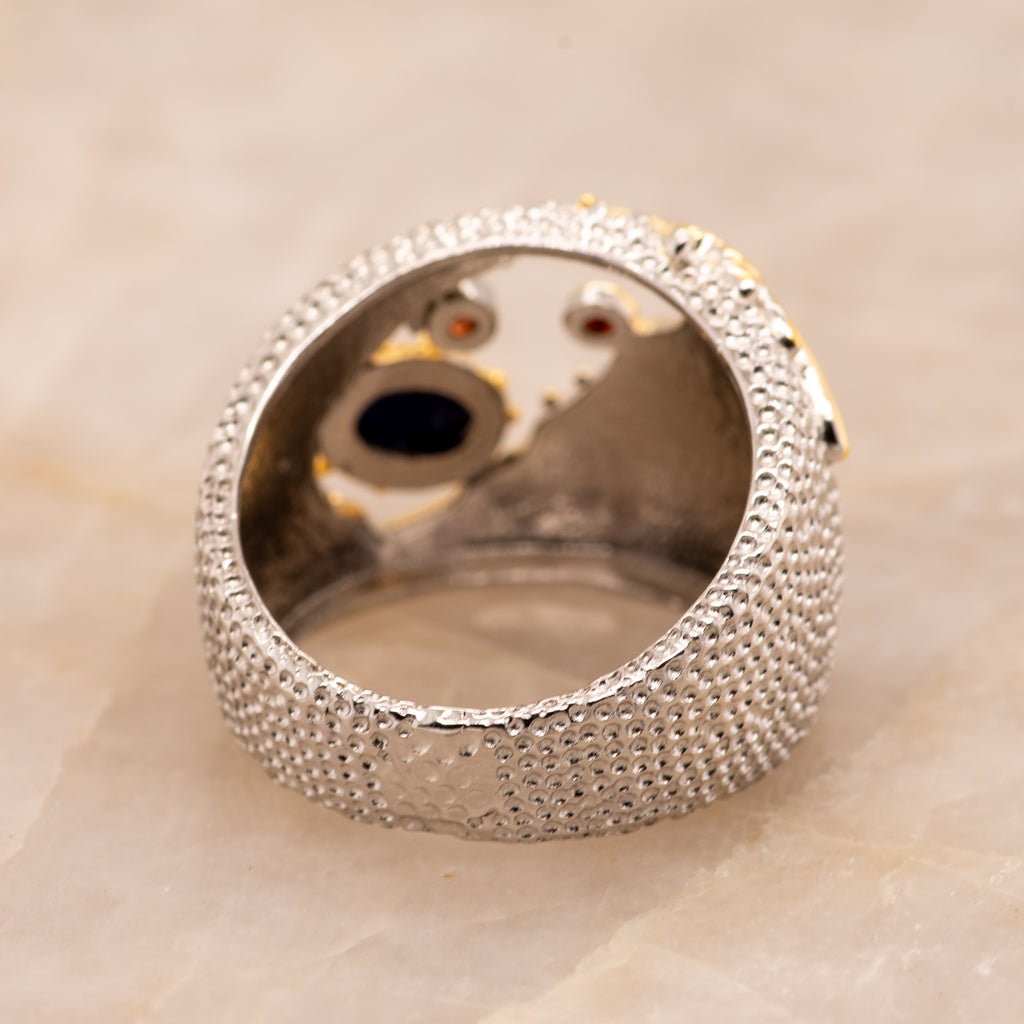 Dion Lapis Ring in Sterling Silver - Heron and Swan