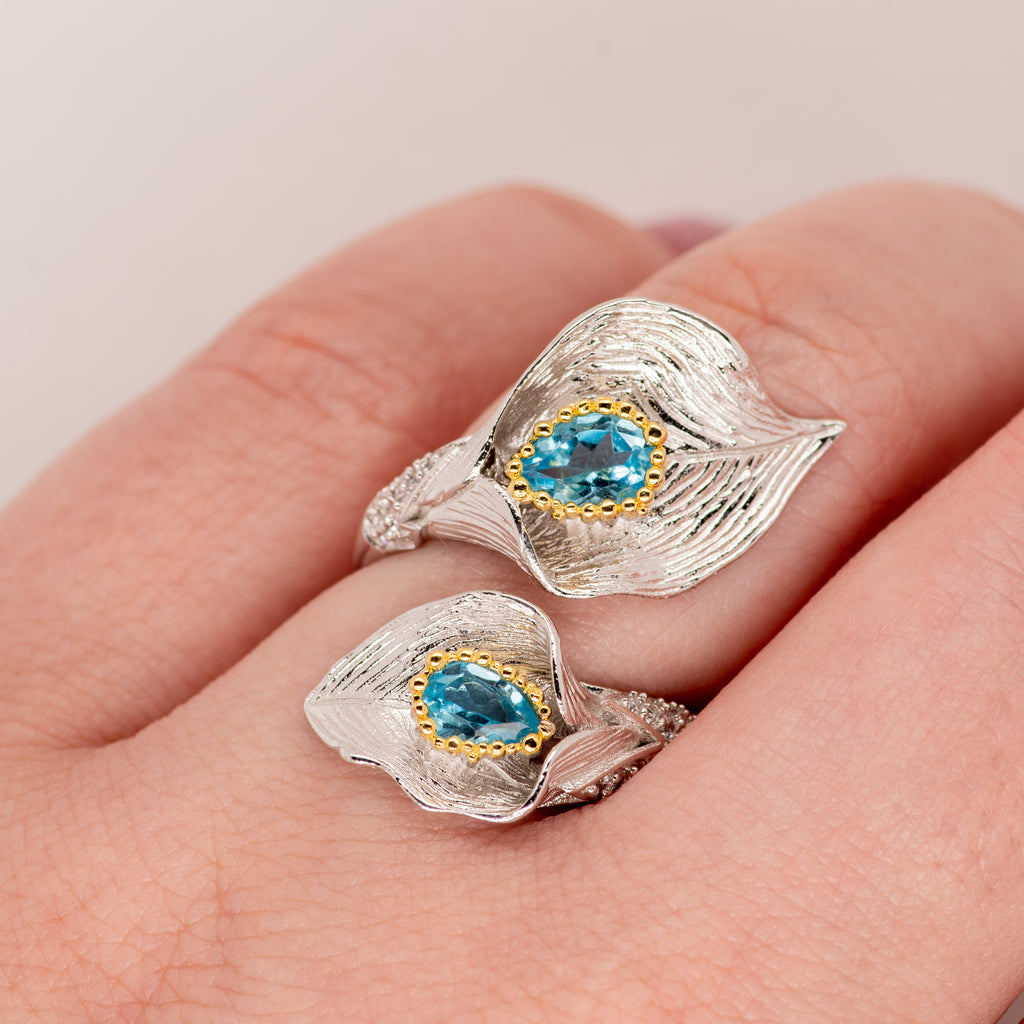 Lily Swiss Blue Topaz Ring in Sterling Silver - Heron and Swan