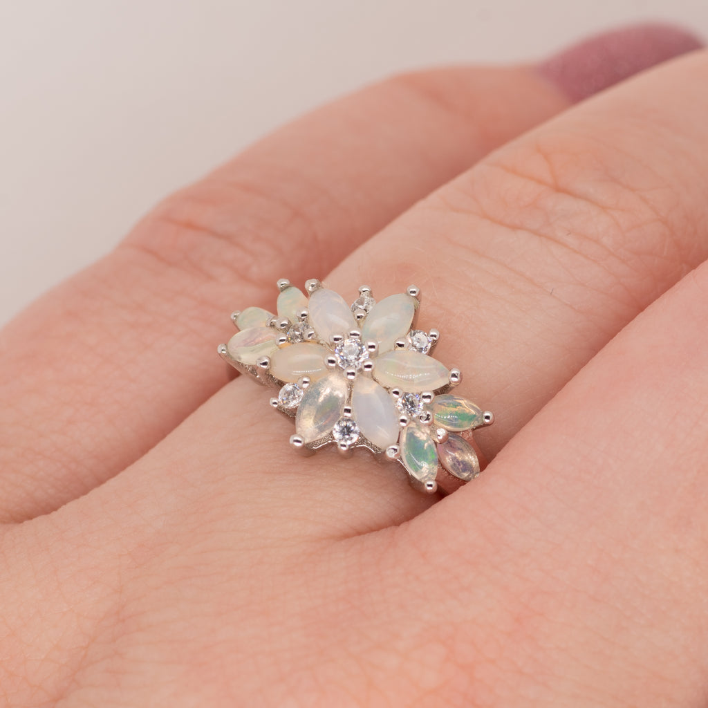 Ethiopian Opal Ring in Sterling Silver - Handcrafted with Genuine Opal Stone - Heron and Swan