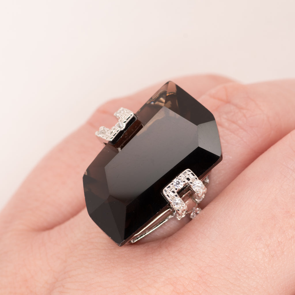 Everest Smokey Quartz Ring in Sterling Silver - Heron and Swan