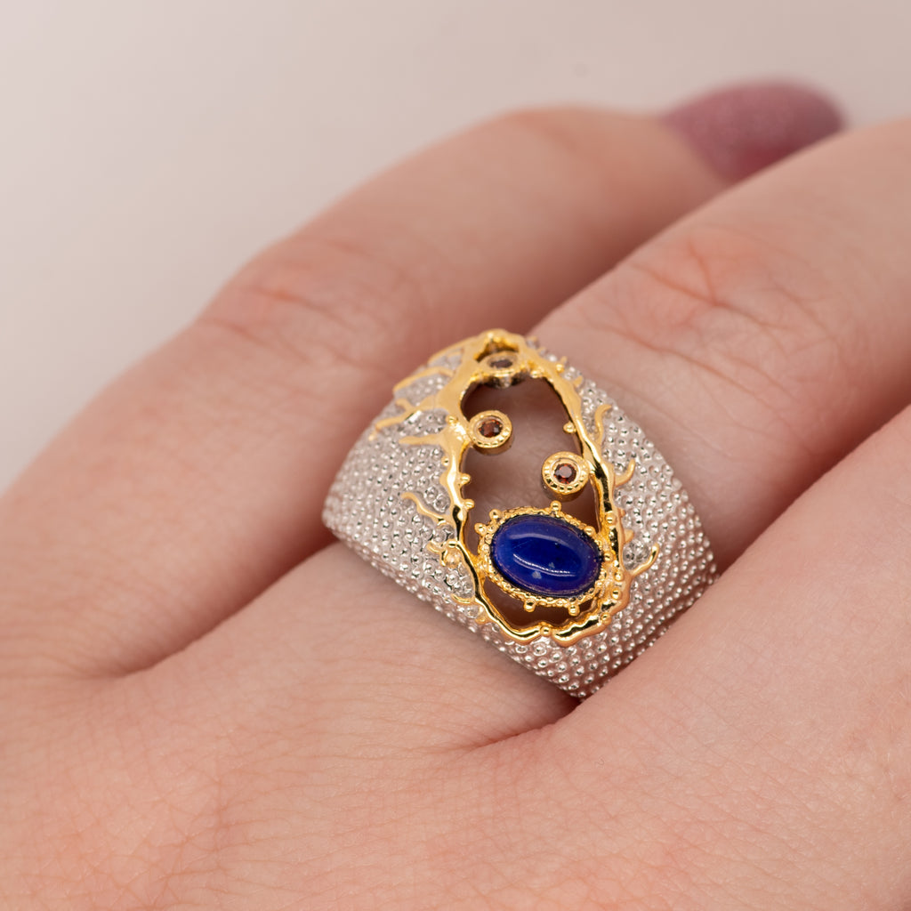 Dion Lapis Ring in Sterling Silver - Heron and Swan