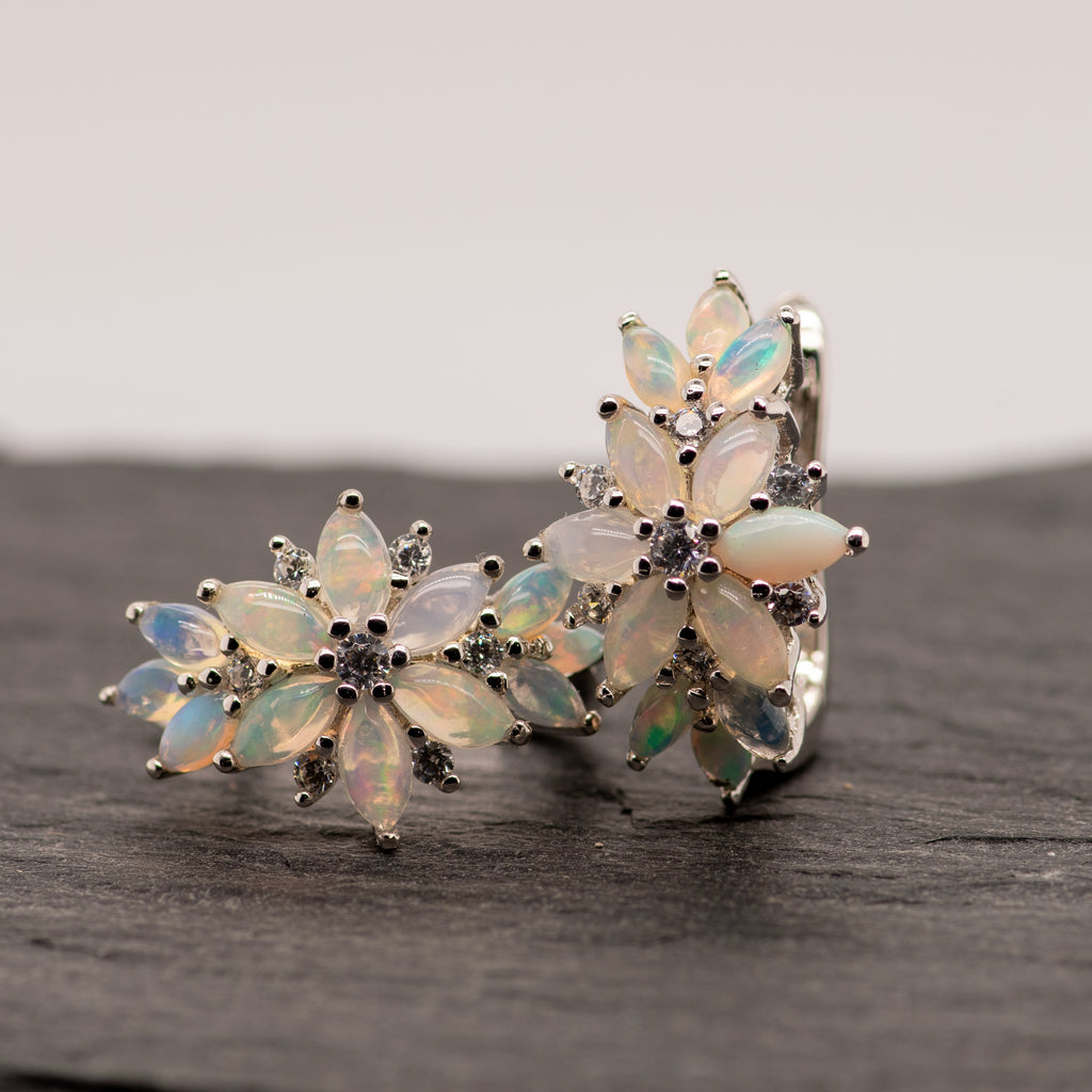 Plum Ethiopia Opal Earrings in Sterling Silver - Heron and Swan
