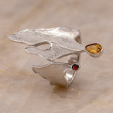 Odeta Citrine Garnet Ring in Sterling Silver - Heron and Swan