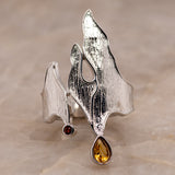 Odeta Citrine Garnet Ring in Sterling Silver - Heron and Swan
